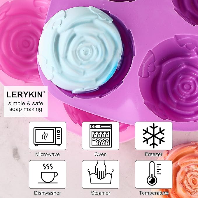 Rose Silicone Molds - 2 Pack Handmade Large Rose Flower Soap Mold - Food Grade DIY Bar Mould for 3D Soap, Mousse, Muffin, Cake, Chocolate, Jelly, Resin, Candle - Just Pop Out & Dishwasher Safe