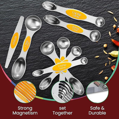 Magnetic Measuring Spoons Set of 9 Stainless Steel Dual-Sided Stackable