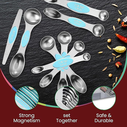 Magnetic Measuring Spoons Set of 9 Stainless Steel Dual-Sided Stackable