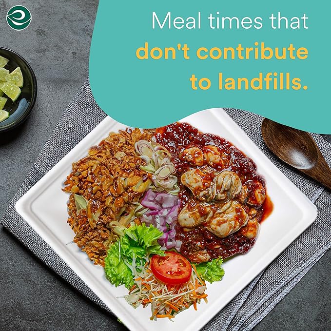 ECO SOUL Compostable Paper Plates 8 Inch (100 Count) Heavy Duty Disposable Dessert Plates, Eco-Friendly Sugarcane Bagasse Small Plates For Appetizer- White