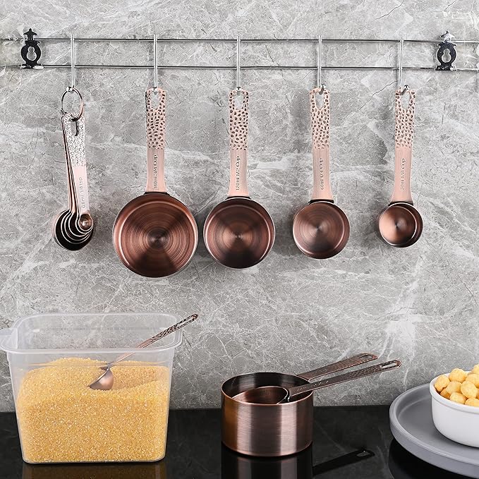 Measuring Cups and Spoons Set 14, Copper Measuring Cups and Spoons Set