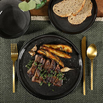 Gibson Elite Tahoe Sunset 12 Piece Stoneware Reactive Glaze (Service for 4) Ceramic Plates and Bowls Dinnerware Set - Black