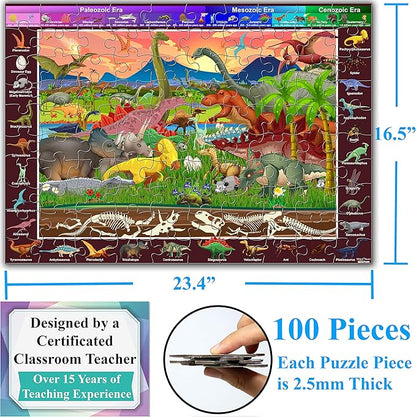 Think2Master 100 Pieces Dinosaurs Jigsaw Puzzle Fun Colorful Educational Toy for Kids, School & Families. Great Gift for Boys & Girls Ages 4-8 to Stimulate Learning. Size:23.4” X 16.5”